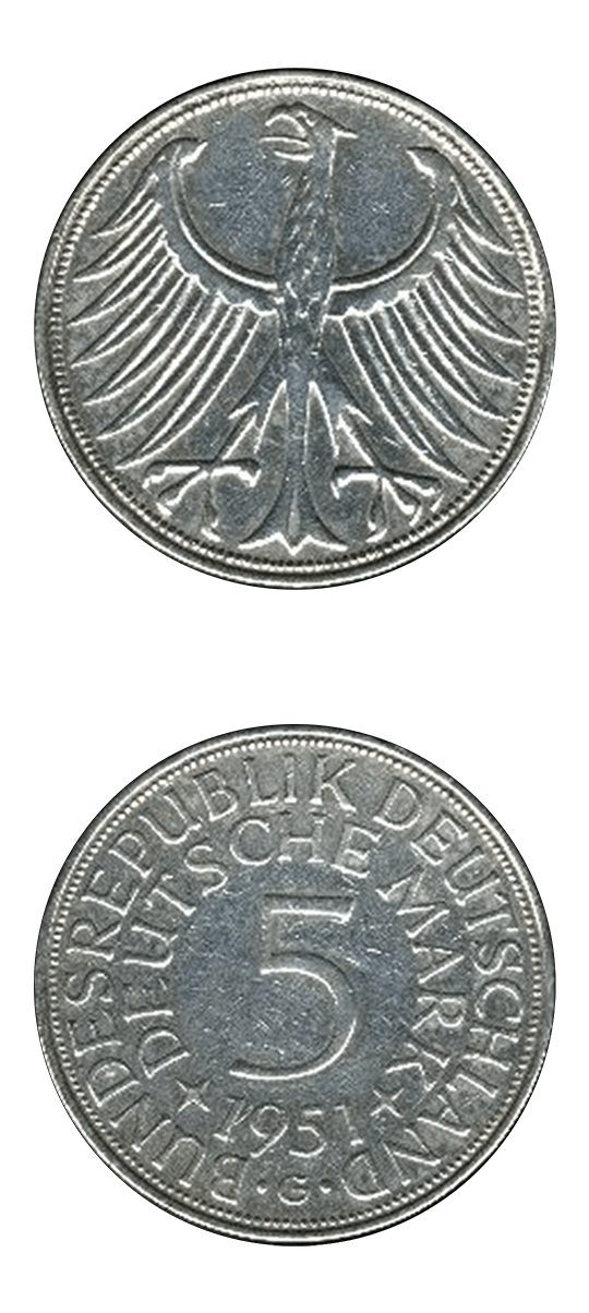 Немецкая марка 5, серебро 62,5%