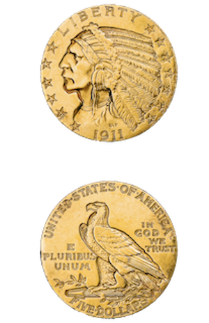 Золотая монета 5 долларов орел